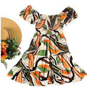 Lapogee Women's Mini Tiered Dress Peasant Boho Fit Flare Size Large Linen Blend